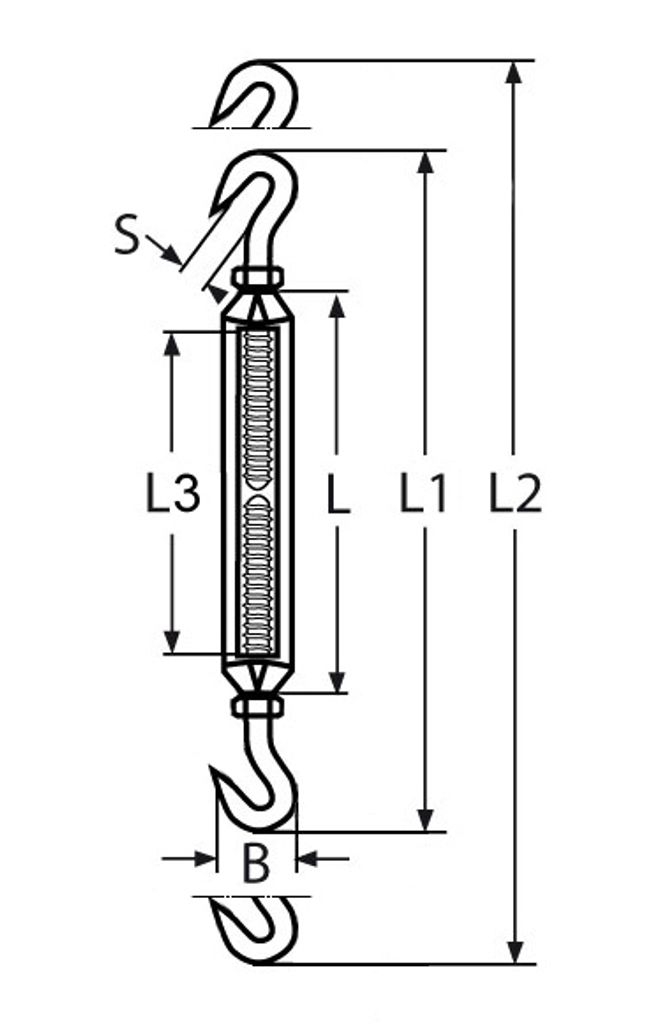 Spannschloss M10, Haken-Haken, Edelstahl, A4