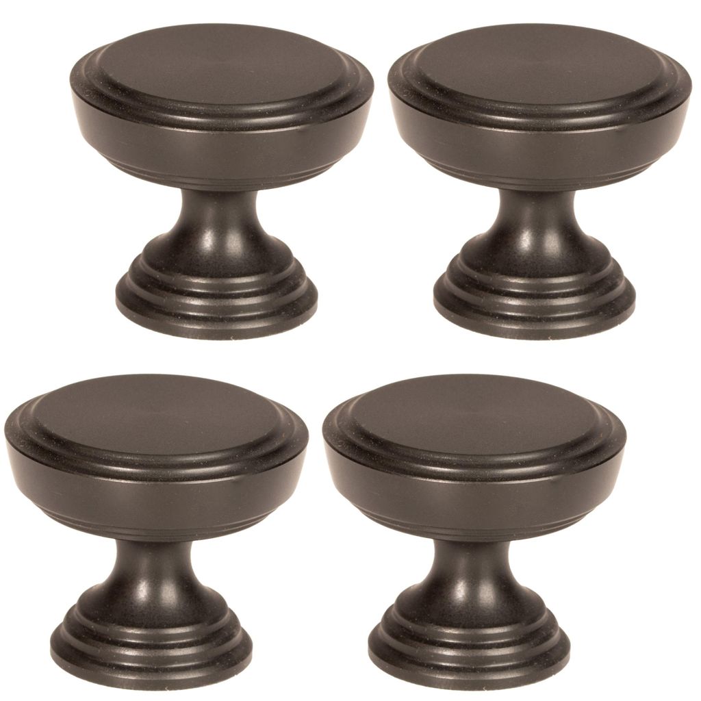 4er-Set Möbelknöpfe Velvet Ø30 mm, Aluminium, Schwarz Matt – runde Loft/Retro-Griffe inkl. Montageschrauben für Kommode, Schrank & Küche
