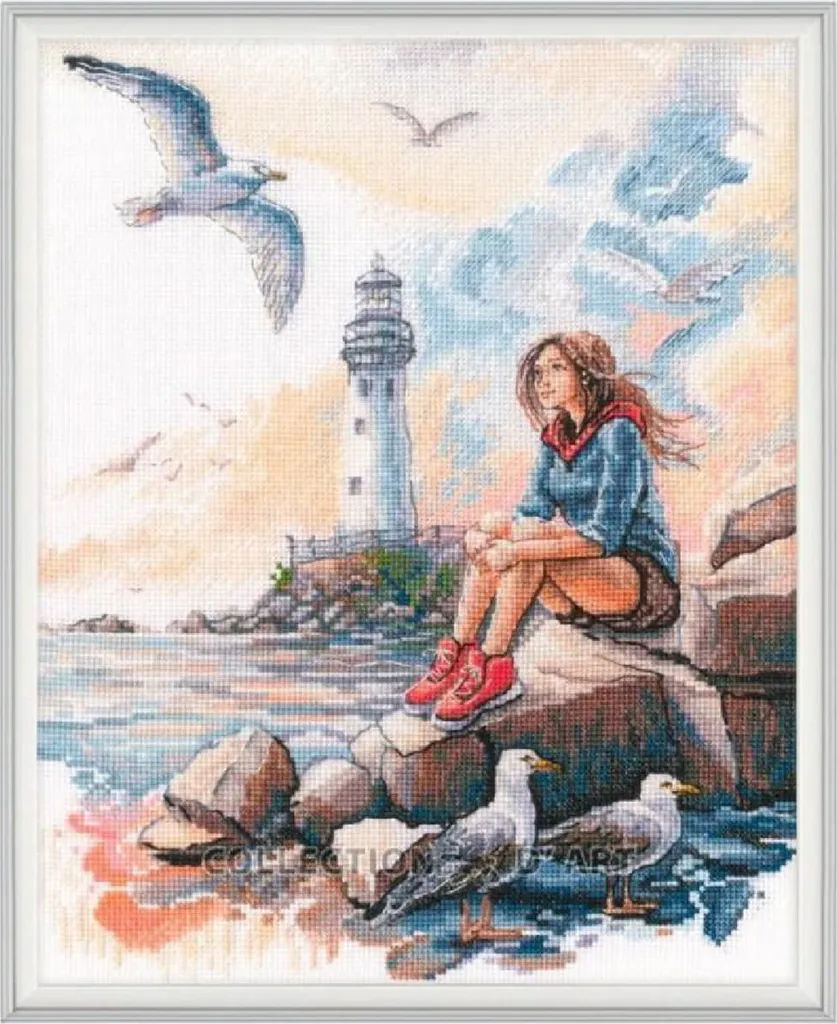 Kit broderie RTO La mer de mes rêves, toile Aida et fils coton inclus