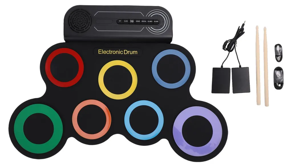 Batterie Électronique Enfant Silencieuse et Gain de Place 7 Pads Kit