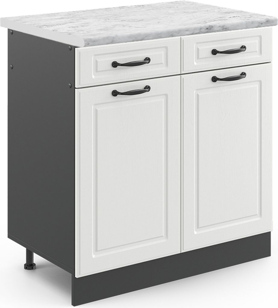 Küchenunterschrank Vicco R-Line Weiß Landhaus 80 cm , AP Marmor, Model 45434