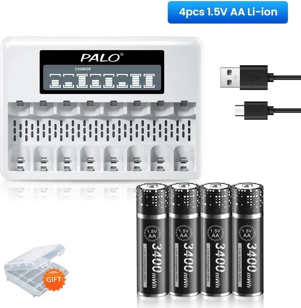 Pack chargeur de piles avec 4 accumulateurs AA rechargeables 3400mWh - 2