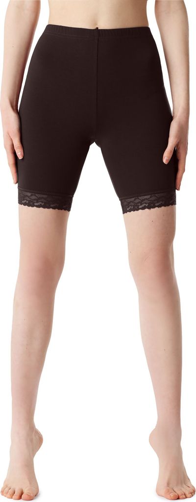 Bellivalini Damen Kurze Leggings aus Viskose mit Spitze BLV50-216 (Braun, S)