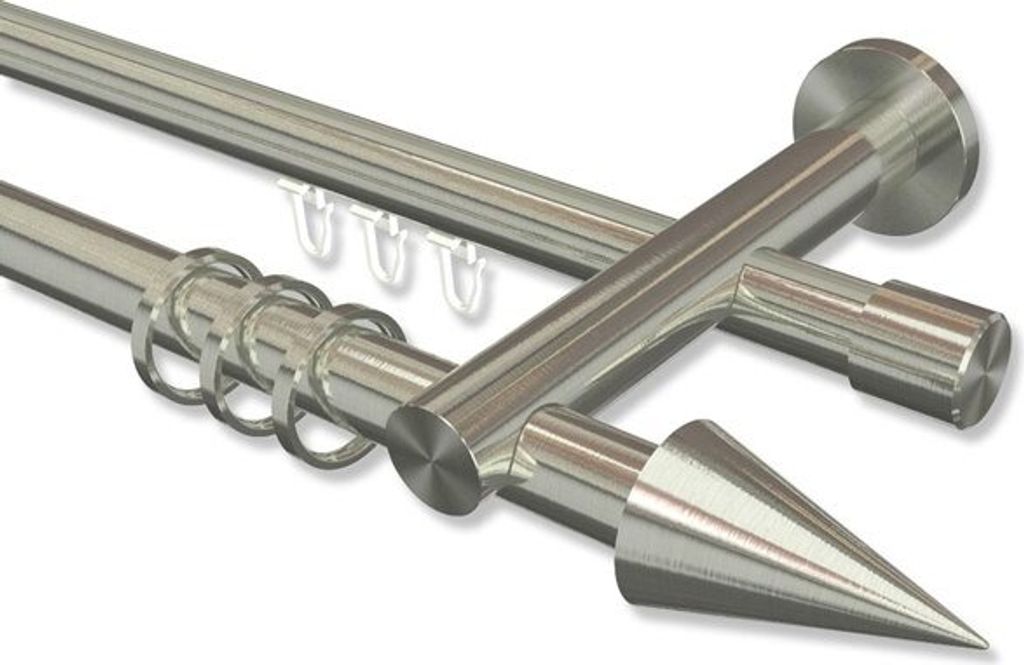 Interdeco Rundrohr-Innenlaufstange, Gardinenstange (Kombination) Edelstahl-Optik Modell Platon Savio, 20 mm Ø 2-läufig, 180 cm