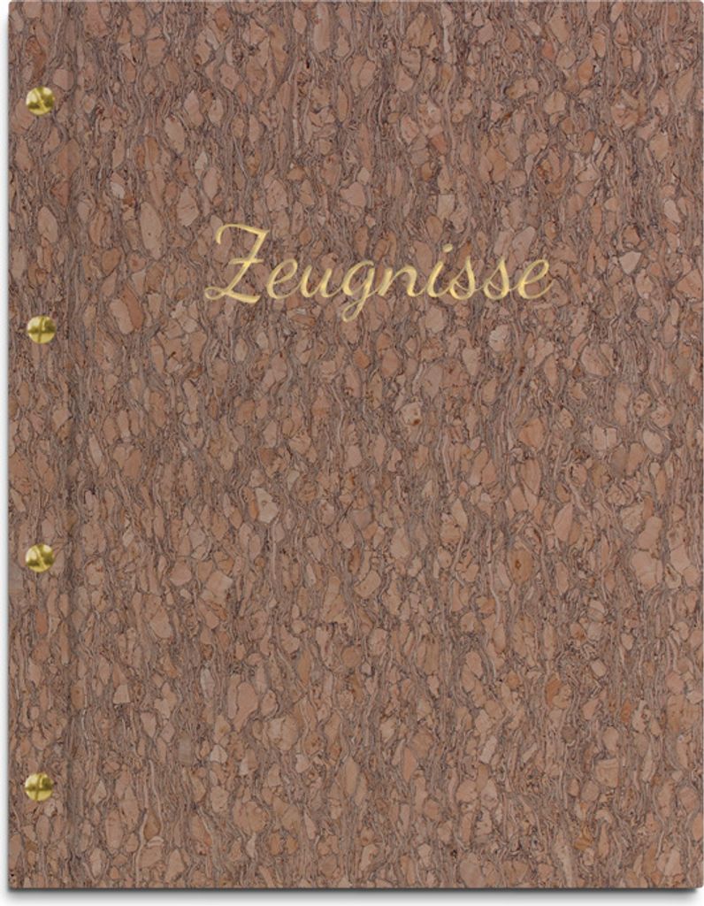 Zeugnismappe im gescheckten Korkeinband mit hochwertiger Beschriftung in gold – handgefertigte Mappe für Zeugnisse inkl. 12 Sichthüllen