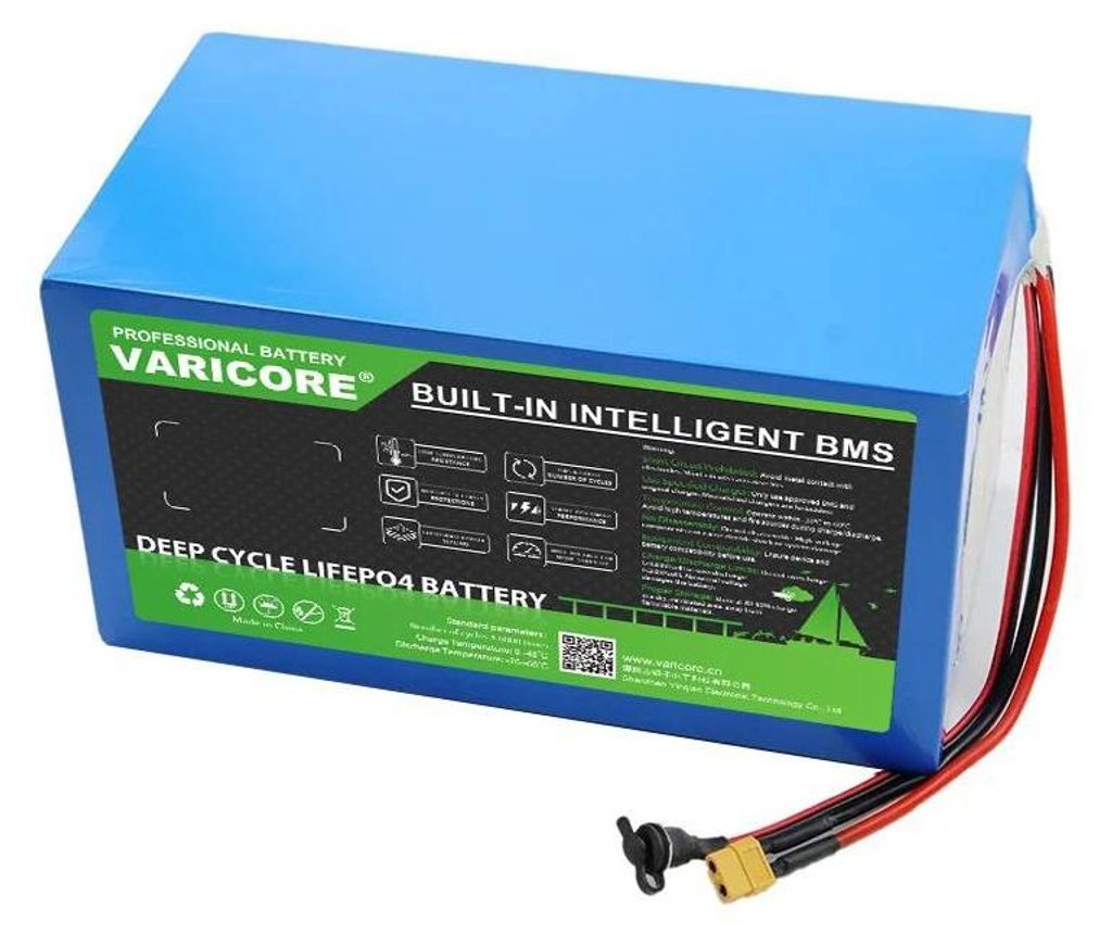48V 15Ah LiFePO4 Akku - 32140 15S1P Batteriepack - 2500W BMS 5C Hochleistung - Für E-Bike Roller Motorrad - T-Stecker männlich auf DC