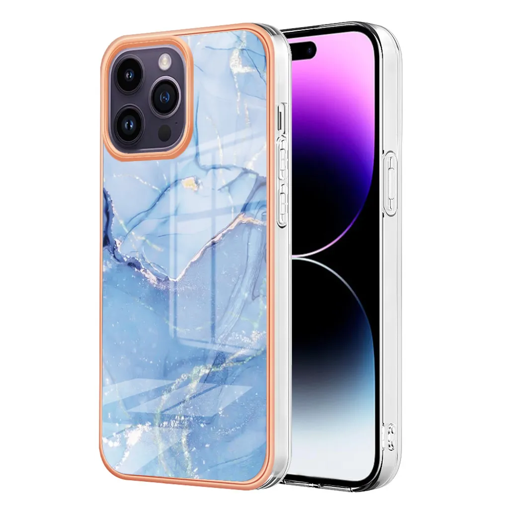 Custodia per iPhone 15 Pro in silicone TPU a fantasia, paraurti antiurto blu