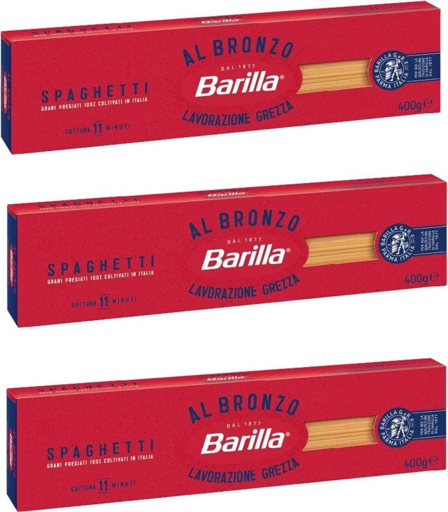 3x Barilla Spaghetti al Bronzo Bronze Gezogene Pasta 400g Rohe Verarbeitungsmethode