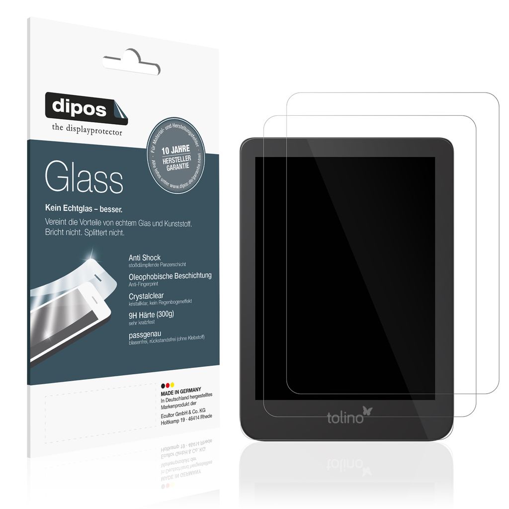 2x Schutzfolie für Tolino Shine 4 / 5 - Anti-Shock 9H Folie dipos Glass Kunststoffglas