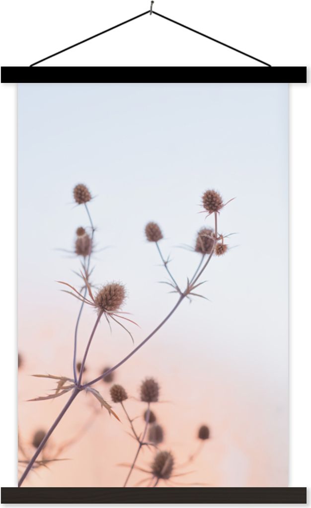 MuchoWow Textilposter Getrocknete Blumen - Pastell - Himmel 40x60 cm mit schwarzem Rahmen - Wanddekorationen