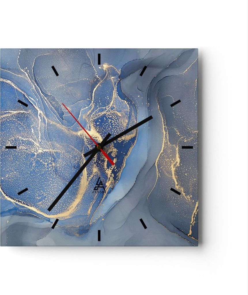 Wanduhr - Quadrat - Glasuhr - Gold Blau Farbe - 40x40cm - Schleichendes Uhrwerk - Lautlos - zum Aufhängen bereit - Dekoration Modern - Wanddekorat...