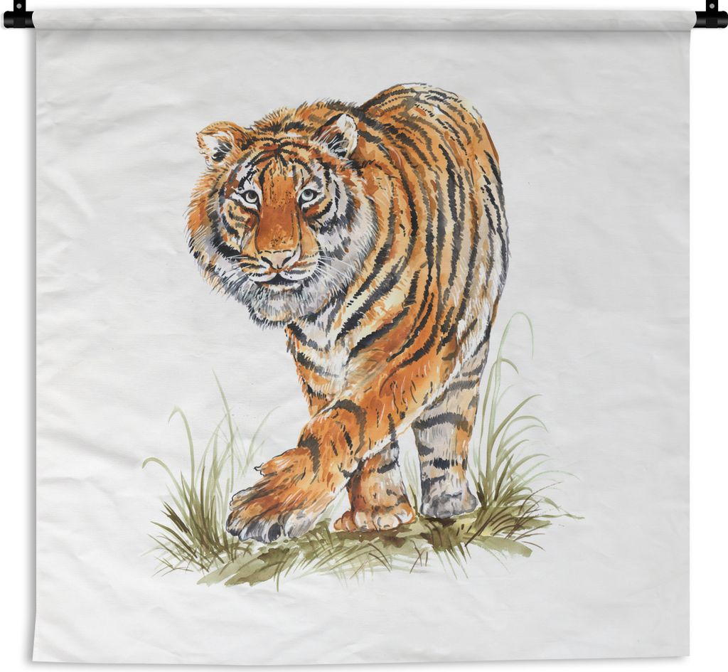 MuchoWow Wandteppich Wandbehang Tiger - Gras - Kopf 150x150 cm Tapisserie Dekoration Wandtuch - Wohnaccessoires - Modernes