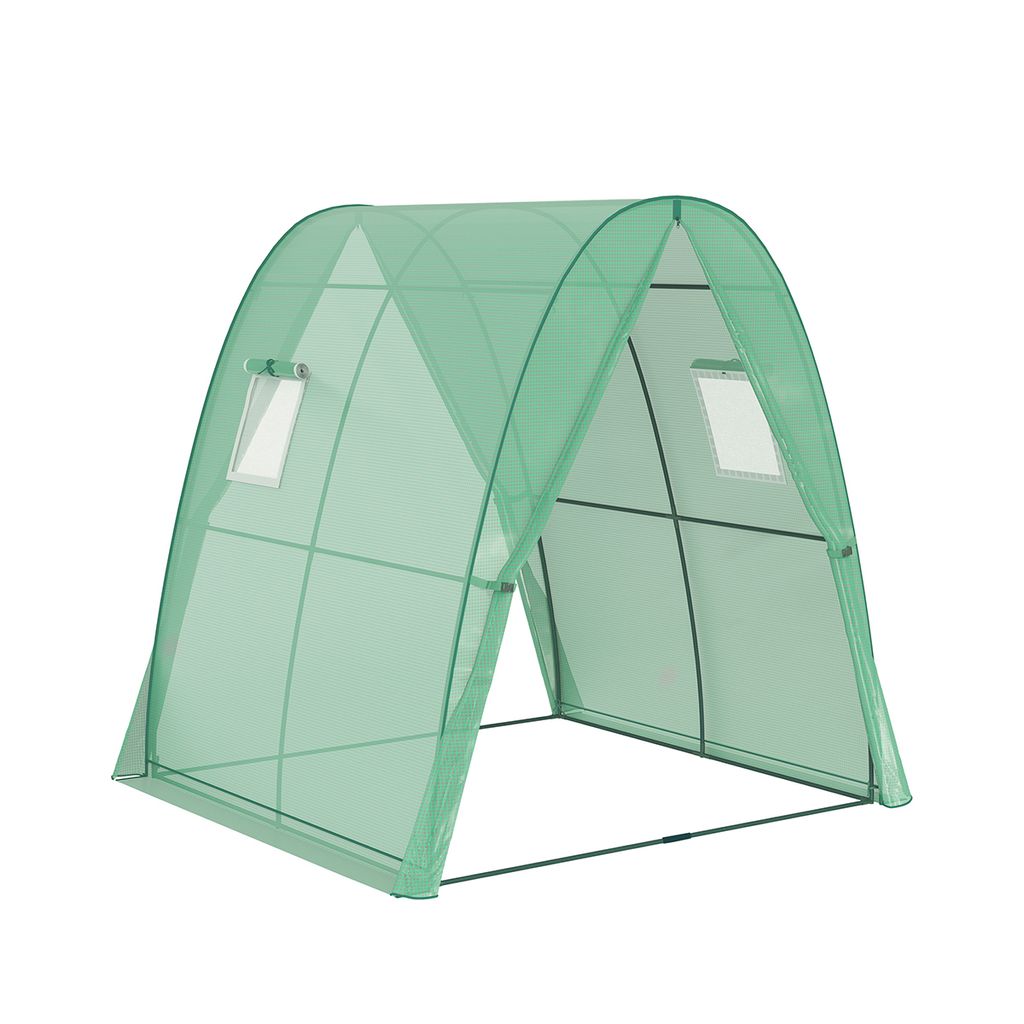 Gewächshaus mit Sandsäcken Kunststoff-Abdeckung und Rolltür Bogen Treibhaus Pflanzenhaus Tomatenhaus 180x180x200cm Grün