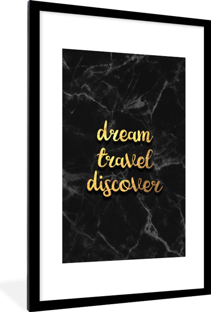 MuchoWow Gerahmtes Poster Zitat - Reisen - Gold - Marmor 60x90 cm - Poster mit Schwarzem Bilderrahmen Wandposter Rahmen Foto Bilder - Dekoration ...
