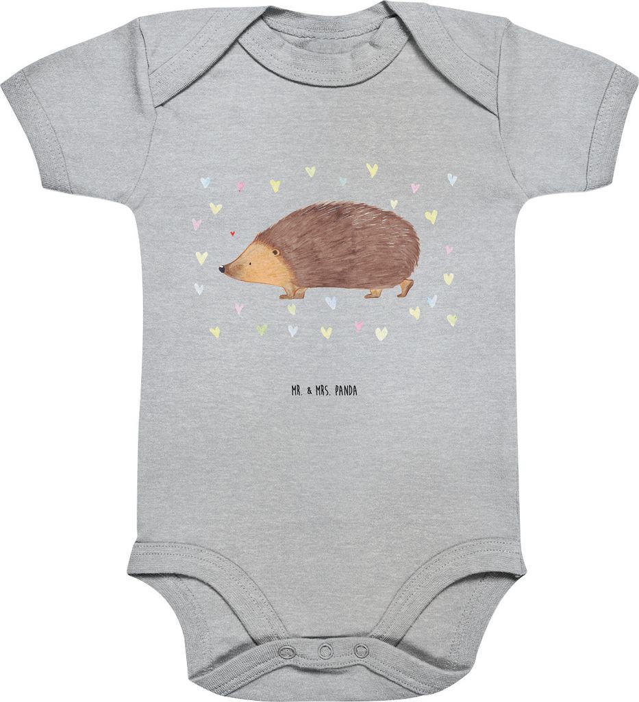 Mr. & Mrs. Panda overall baby Igel Herzen 3. - 6. Monat - Heather Grey - Geschenk, Lustige Sprüche, Babybody, Strampler, Liebe, babykleidung body,...