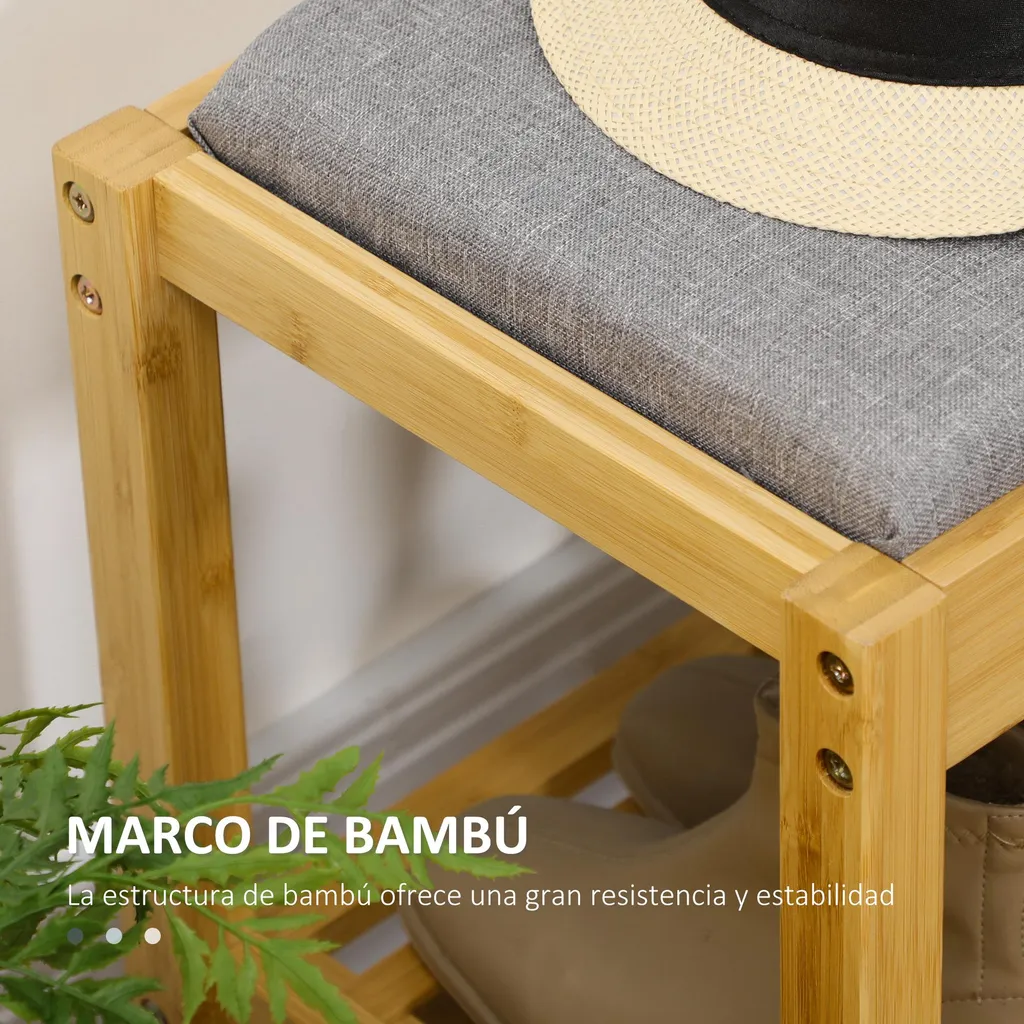 Étagère à chaussures en bambou 90x30x46 cm - Banc de rangement naturel - 4