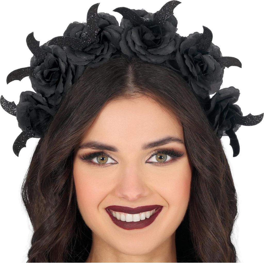 Fiestas Guirca - Blumen-Stirnband für Damen, Halloween FG1563 (Einheitsgröße) (Schwarz)