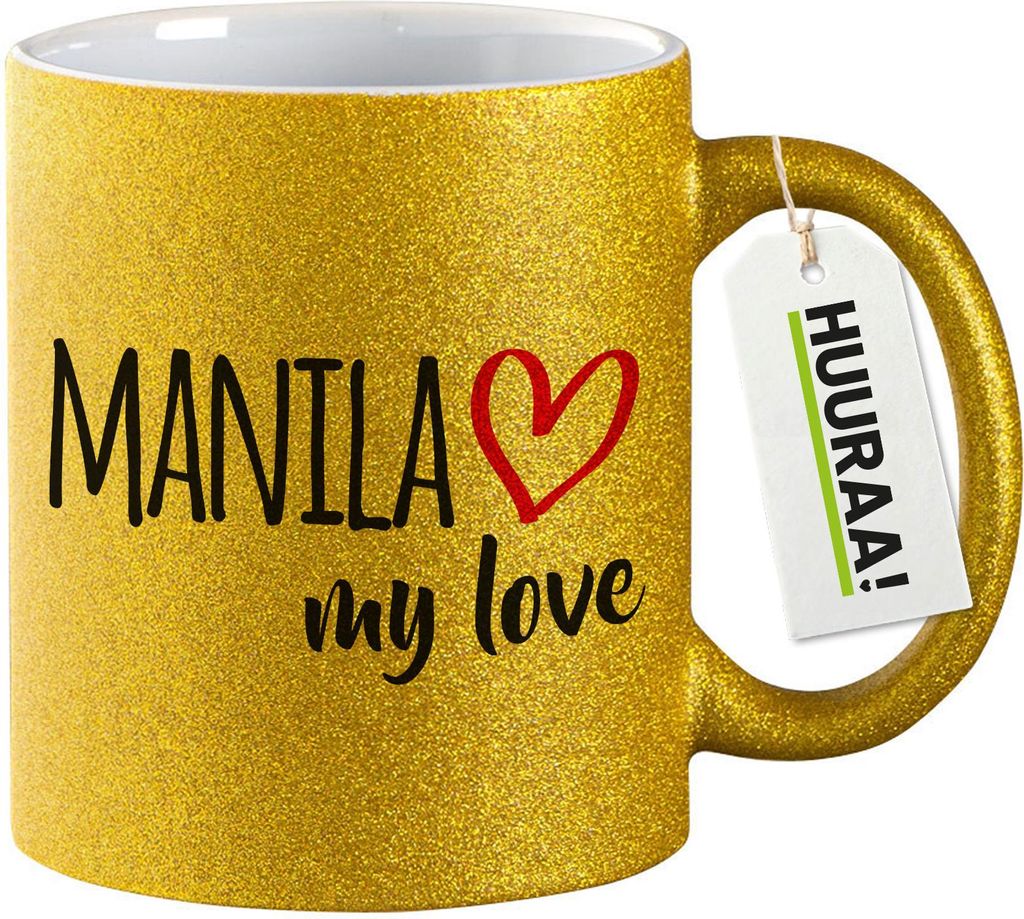 Huuraa Glitzertasse Manila my love 330ml Gold Keramik Kaffeebecher Geschenkidee
