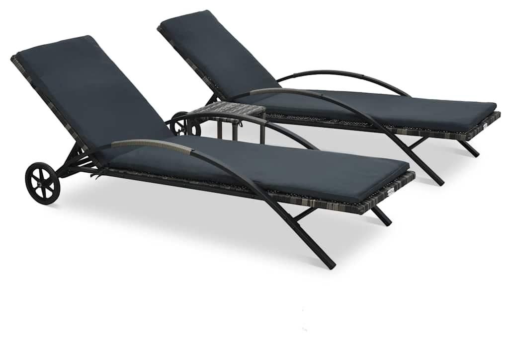 vidaXL Sonnenliegen mit Tisch Poly Rattan Anthrazit Produktbild 