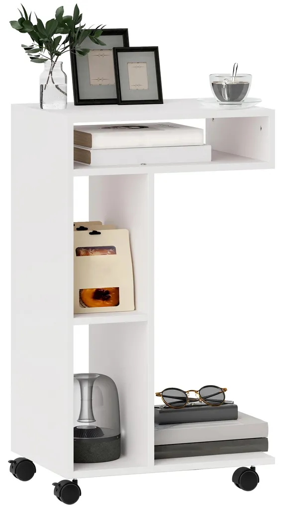 Bureau mobile d'appoint compact avec 4 étagères pour salon et studio