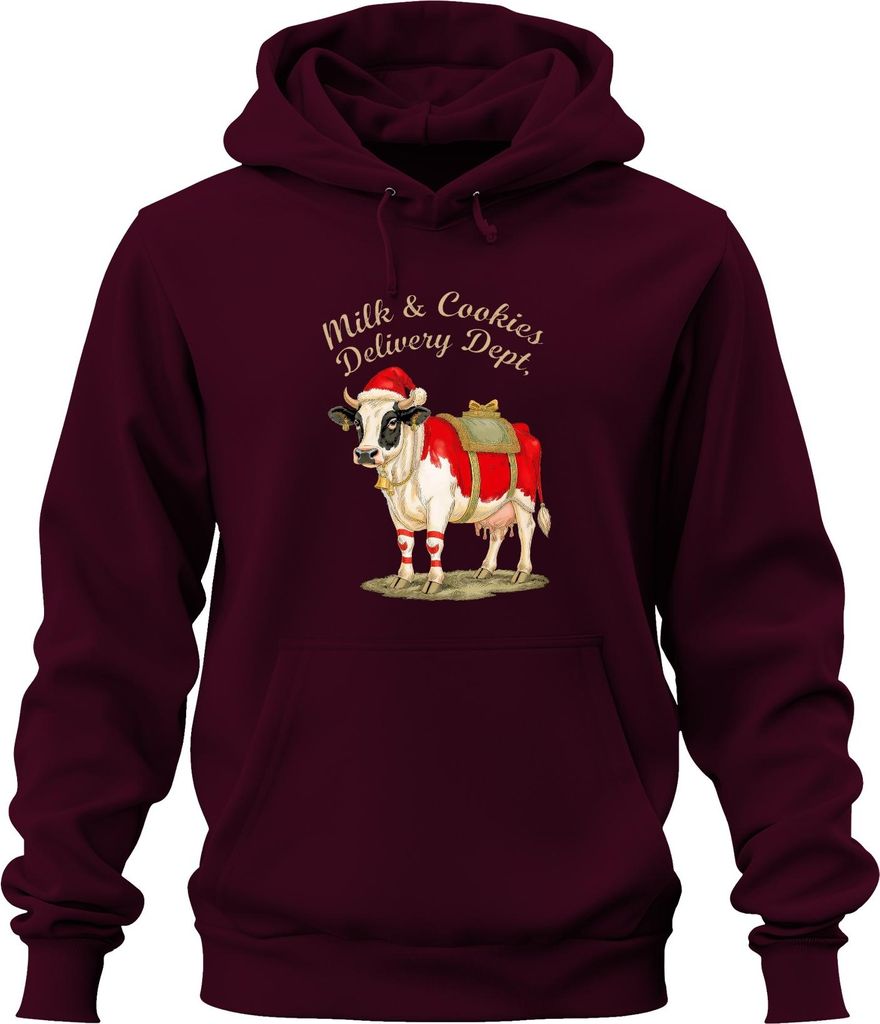 Milk & Cookies Delivery Dept Weihnachtskuh Santa Glocke Geschenk Uni Hoodie Kapuzenpullover, Burgundy, XL