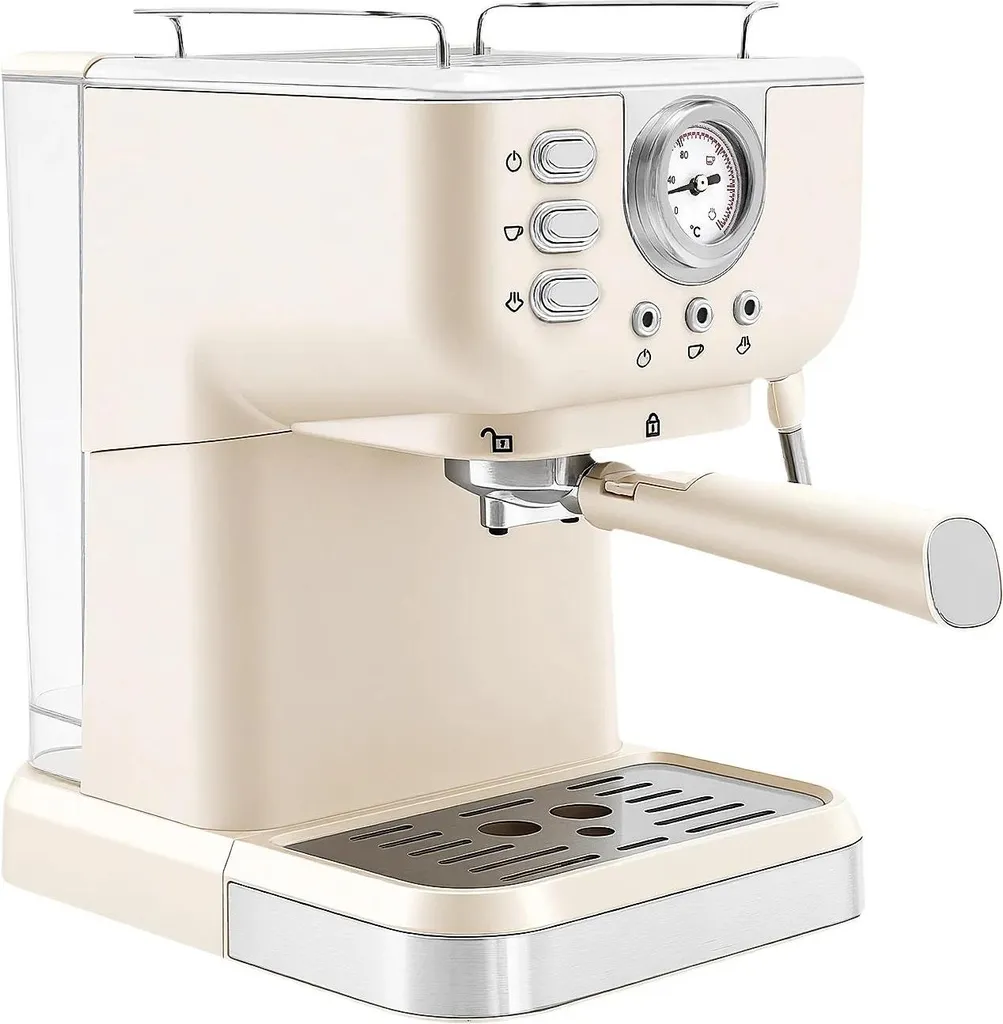 Espressomaschine - Halbautomatisch - 20 bar Druck - 1050 W - 1,5 l Wassertank - Für gemahlenen Kaffee - 220–240 V - Beige