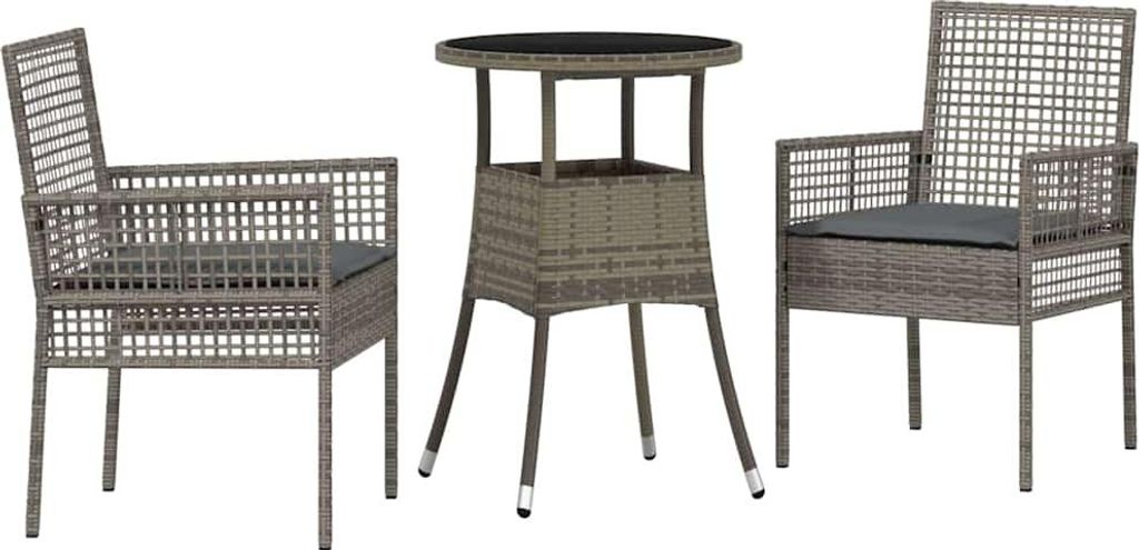 Garten Essgruppe 3 pcs Grau Poly-Rattan