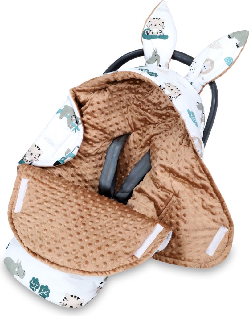 Einschlagdecke Babyschale Winter 80x87 cm - Fußsack Baby Decke für Auto Wintersack Baumwolle Minky Afrika Braun