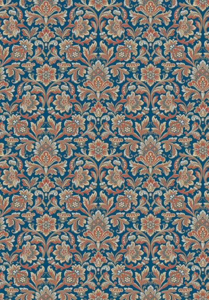 Borastapeter Tapete Barockmuster Blau und Terrakotta - 660059 - 53 cm x 10.05 m