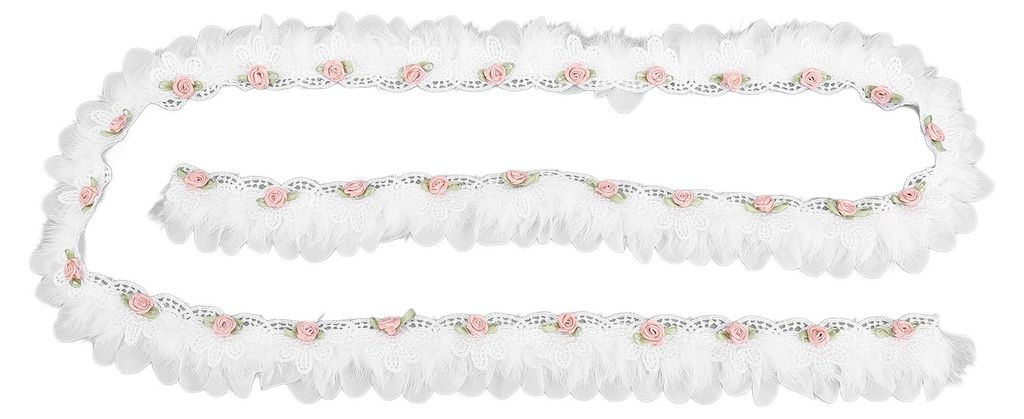 Weißes Spitzenband, rosa floraler Plüschbesatz mit Perlen, 3D-Blumenstickerei, Stoff, Bastelbedarf, Kleideraccessoires, 5,5 cm