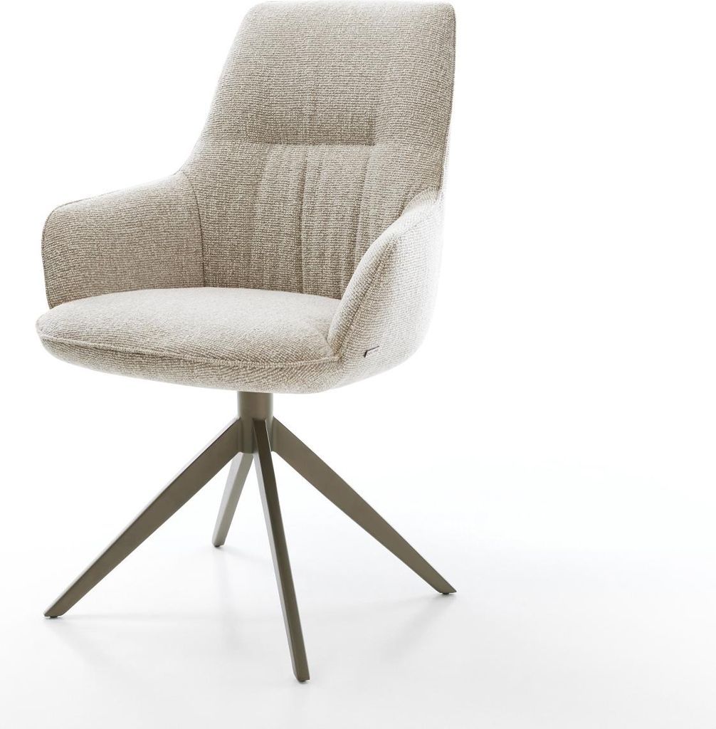 DELIFE Drehstuhl Zelia-Flex mit Armlehnen Webstoff Soft Beige Kreuzgestell breit Effektfinish Titan 360° drehbar Wippfunktion Taschenfederkern