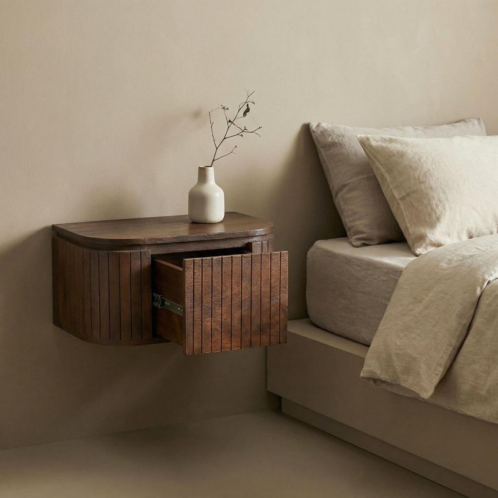 Giga Meubel Nachttisch Merel - Schwebend Dunkelbraun Mangoholz - 55x35x26cm