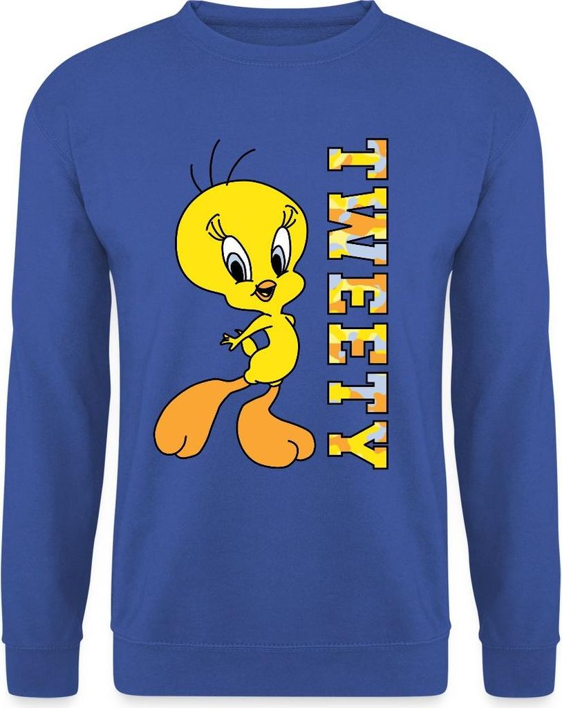 Spreadshirt Looney Tunes Tweety Camouflage Uni Pullover, S, Royalblau