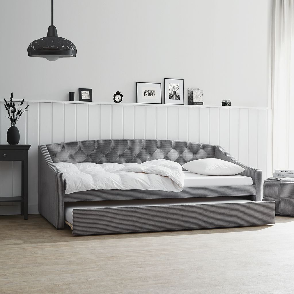 Homestyle4u Tagesbett ausziehbar Polsterbett 90x200 Schlafsofa Schlafcouch