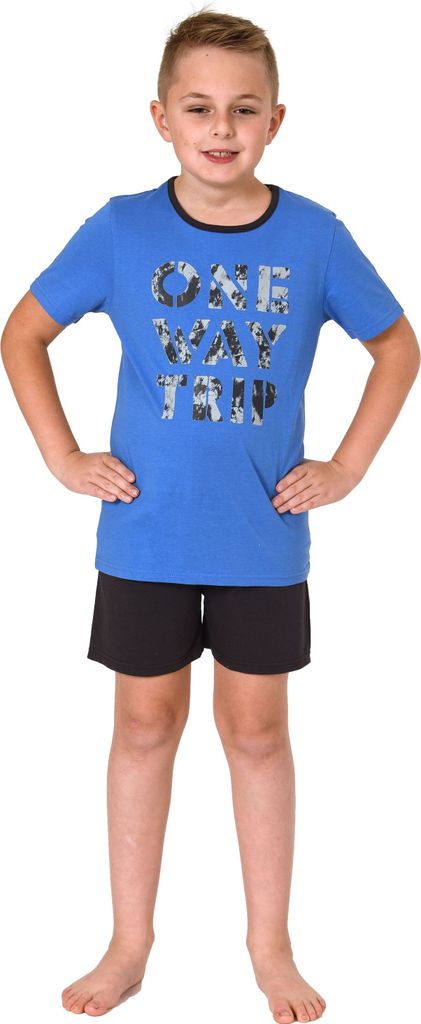 Farbenfroher Jungen Shorty Pyjama kurzarm Schlafanzug in cooler Optik - 505 703 ; hellblau , 164