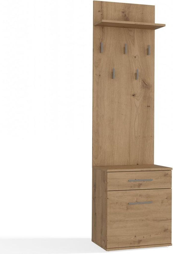 Schuhschrank DUO mit Kleiderbügel und Schublade – Kompakter Stauraum für Schuhe & Mäntel | Handwerkliche Eiche