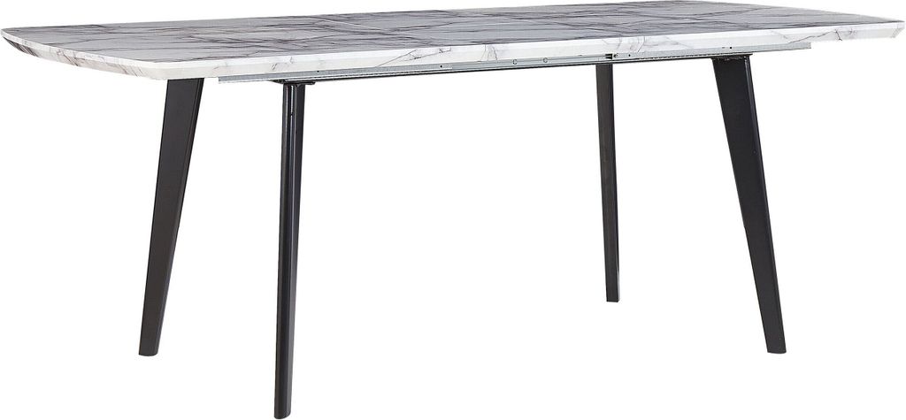 BELIANI Esstisch Weiß u. Schwarz MDF Tischplatte Marmor Optik 160x90 cm ausziehbar 200x90 cm mit Metallbeinen Rechteckig Glamour Esszimmer Küche