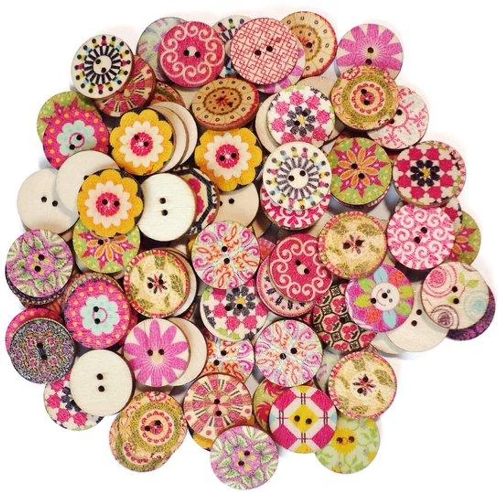 Boutons de mercerie en bois 20 mm avec motifs assortis pour tricot