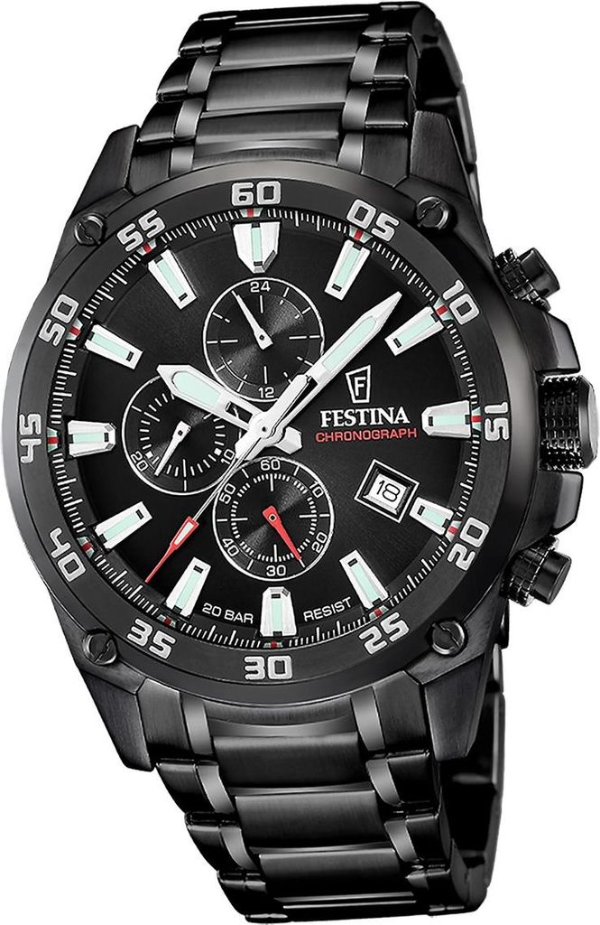 Festina Herrenuhr Timeless Chronograph Armbanduhr Edelstahl schwarz D2UF20735/3