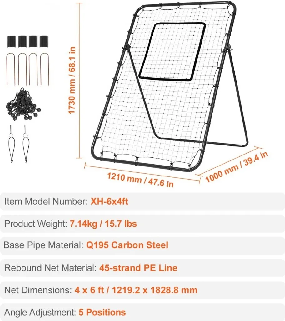 Filet de rebond baseball softball 1,2x1,8m pitchback pour entraînement