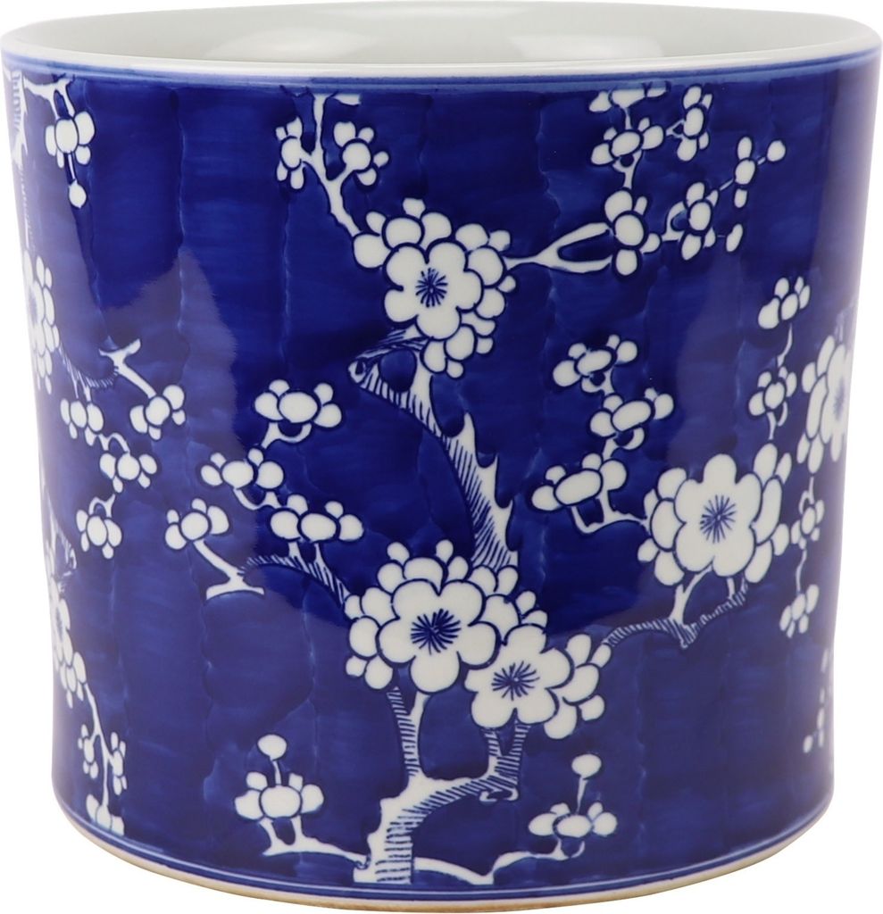 Fine Asianliving Chinesischer Blumentopf Blaue Handbemalte Blüten D22xH20cm