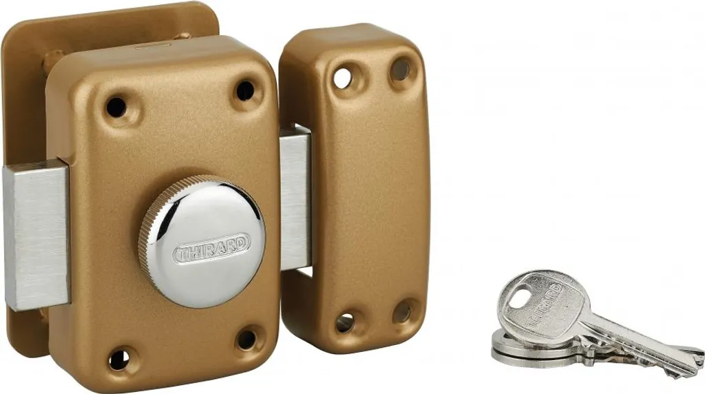 Verrou Apache en acier époxy or avec plaque de renfort et cylindre 45mm