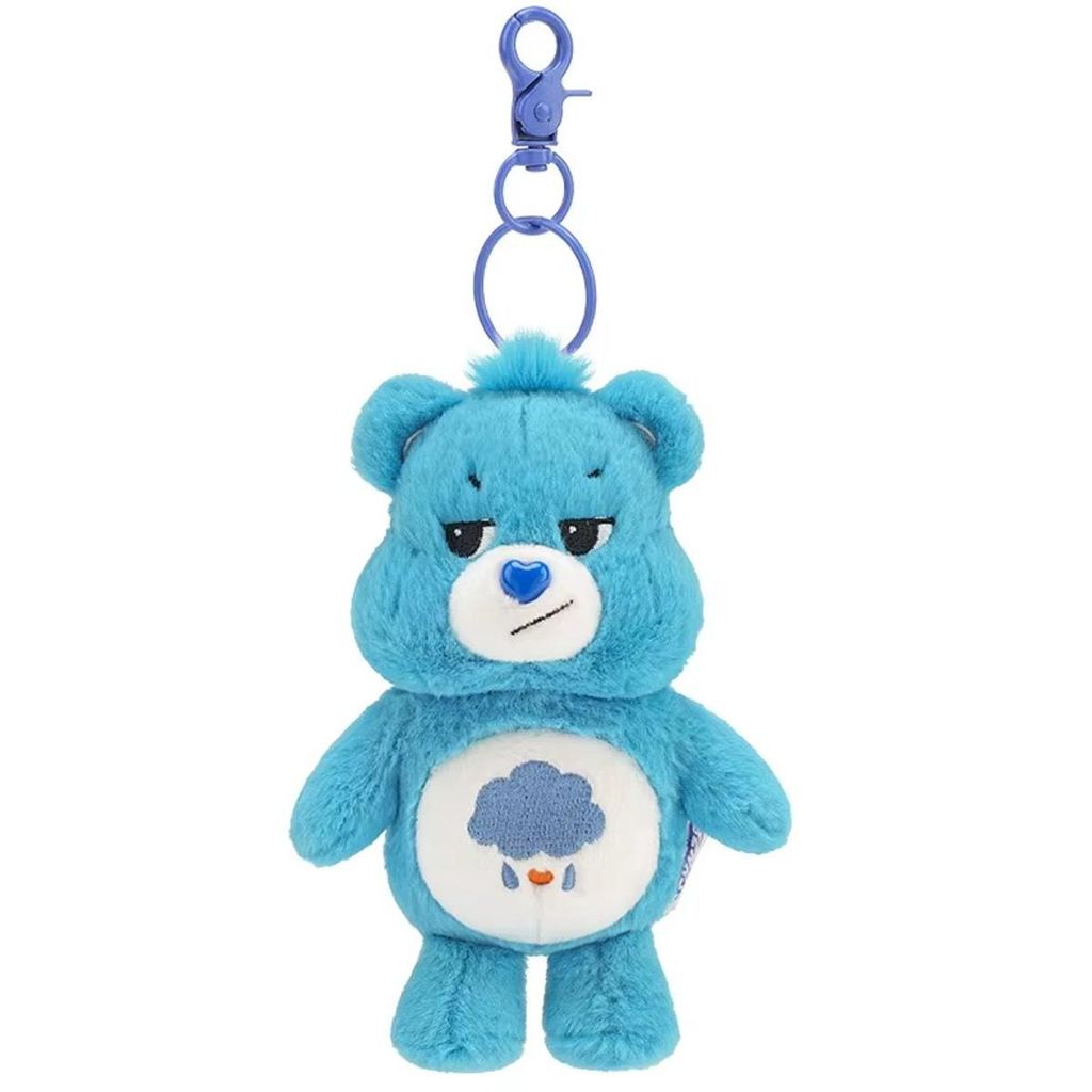 Schlüsselanhänger Bär Plüsch 12cm mit Sound – Blau Regenbogen Tasche Anhänger Kuscheltier Mini Teddy Bag Charm