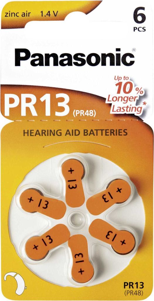 A package of Panasonic PR13 hearing aid batteries.