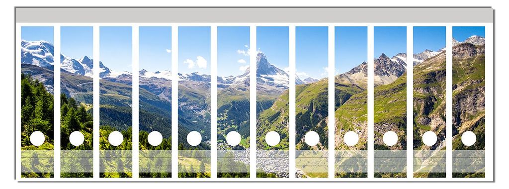 Wallario Ordnerrücken Sticker, selbstklebend für breite Ordner, 12 Stück, Motiv Sommerliches Alpenpanorama