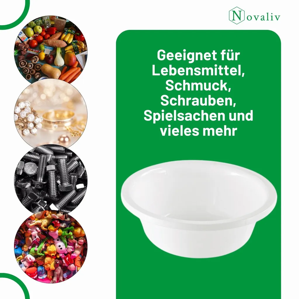 Novaliv 4x ciotola per lavastoviglie rotonda 5L, D32 cm, bianca, senza BPA e lavabile in lavastoviglie - Ideale per la cucina e il campeggio, ciotola rotonda in plastica, ciotola rotonda in plastica, ciotola per lavare, ciotola in plastica, ciotola in plastica - 3