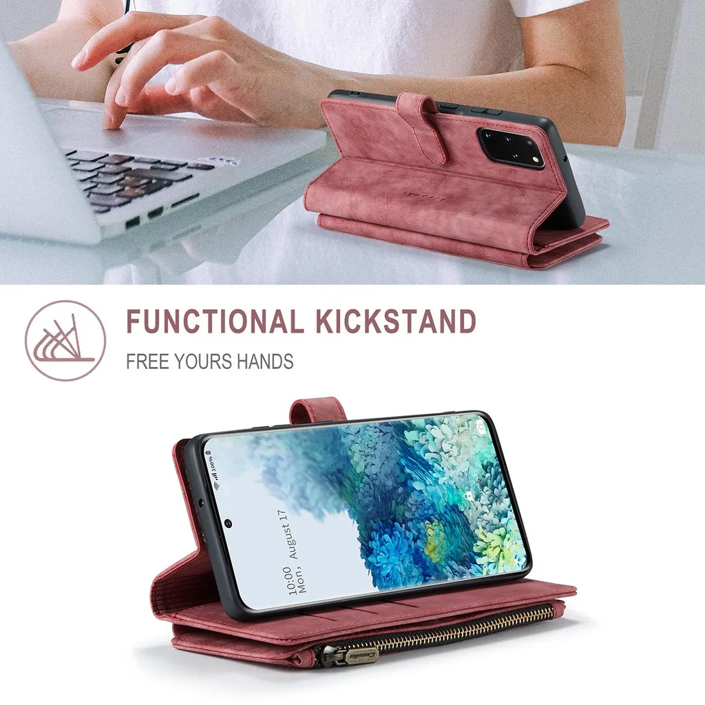 Custodia a portafoglio ZCDAYE per Galaxy S20, con chiusura lampo luccicante in pelle PU con chiusura