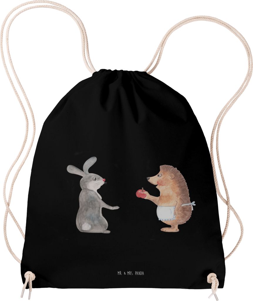 Mr. & Mrs. Panda Jutebeutel Hase Igel - Schwarz - Geschenk, Beutel, Kleiner Rucksack, Herzschmerz, Gymbag, Lustige Sprüche, Trösten, baumwoll tur...