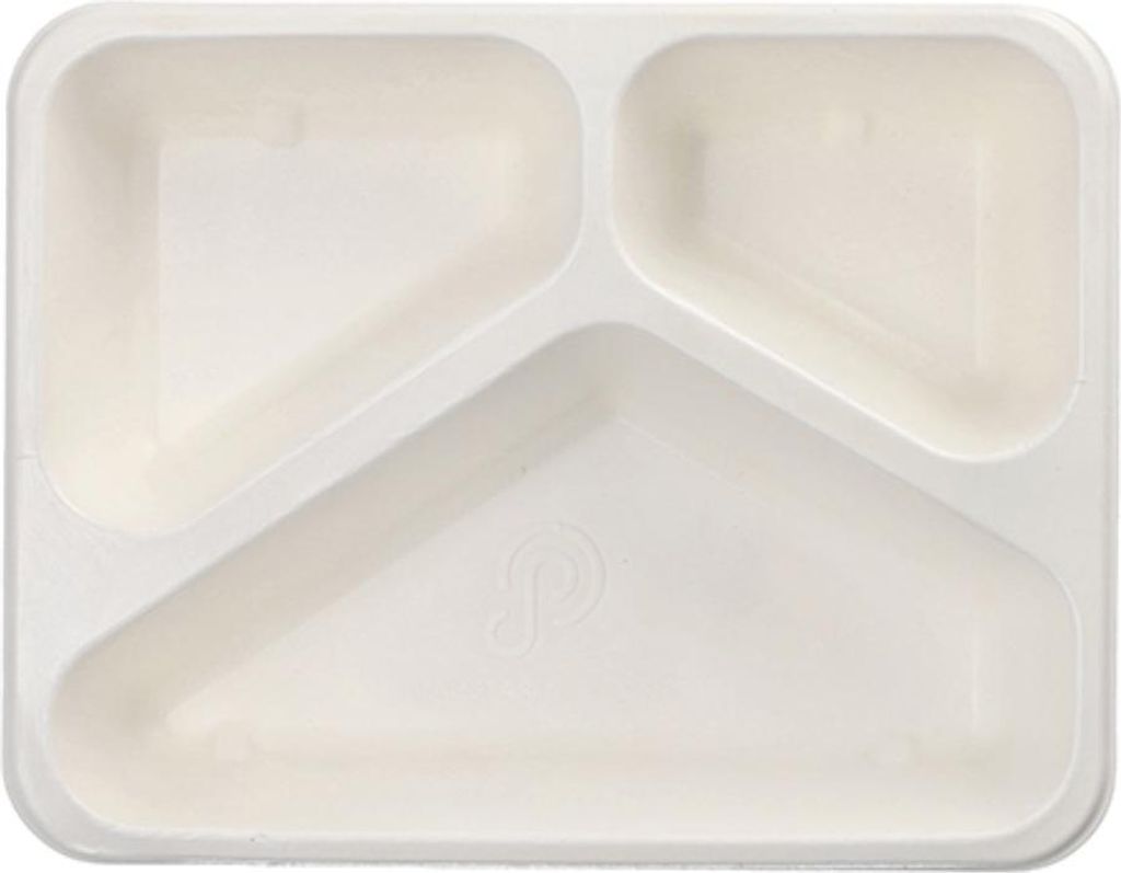 Siegelschalen Zuckerrohr 3-geteilt 1000 ml 4,9 cm x 22,7 cm x 17,8 cm weiss