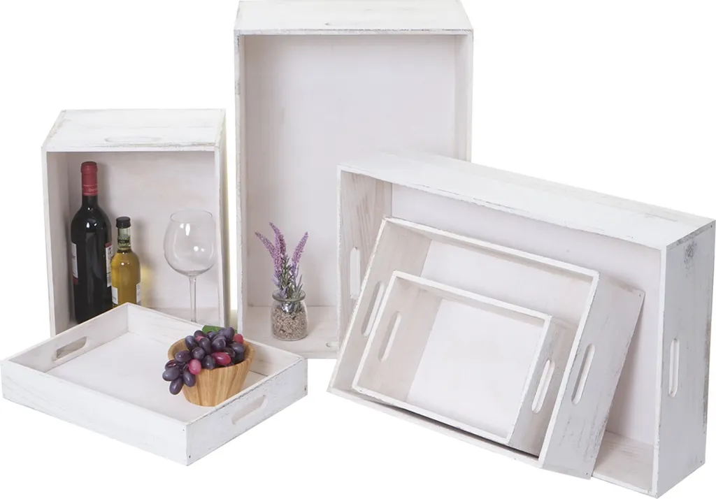 Rangement bois blanc shabby pour salon et chambre lot de 6 caisses